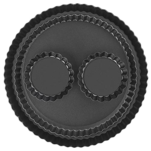 Calco 11 Inch 9 Inch Round Tart Pans 2X4 Inch Mini Tart Pans With Removable Bottom. Quiche Pan With Non-Stick Coating, Rugged Carbon Steel. Pie Pan For Halloween Christmas Party Festival. Set Of 4 #TOP15