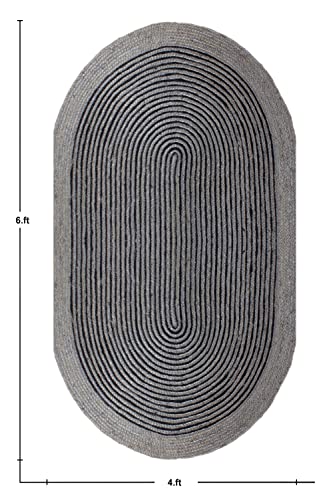 Casavani Indian Handmade Natural Fiber Rug Geometric Black & Gray Oval Area Rug Best Uses For Bedroom Study Computer Chair Base Mat Carpet Lifts Basket Swivel Chair Pad 3X20 Feet Oval #TOP2