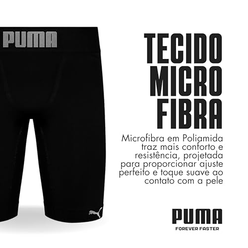 Bermuda Long Boxer Puma Térmica Sem Costura Alongada Cós 45mm Masculino Adulto, Preto, G
