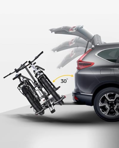 Image of KYX Car Bike Rack 160lbs Max Load, Tow Hitch Bike Racks for E-Bike, 5 inch Fat Tire Bike, Folds Up Compactly, Tiltable Down, Double Anti-Swag System Bicycle Car Racks 2 inch Receiver for SUV, Truck, RV