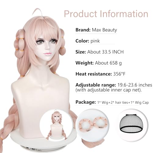 Image of LABEAUTE Pink Cosplay Wig for Men Woman Braided Cosplay Wigs with Bangs and Clips Anime Heat Resistant Hair for Party and Halloween