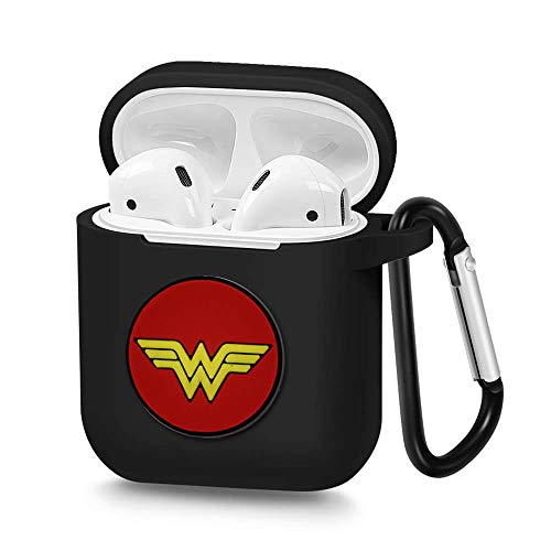 Airpods Case, Portable Silicone AirPods Charging Case with Carabiner Compatible with Apple Airpods Superhero Logo (Wonder Woman)