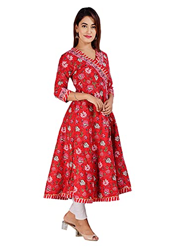 Image of Amazon Brand - Anarva Jaipuri Cotton Printed Angrakha /Angarkha /Front-Open Kurti for Women