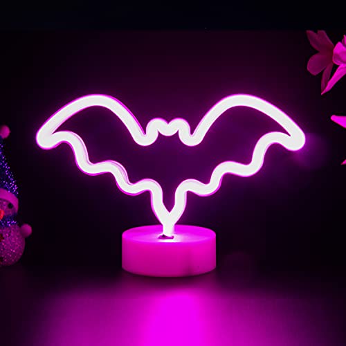 Glintee Bat Neon Sign - LED Sign for Home Decor. USB Battery Powered Pink Bat Neon Lights for Girls Room, Birthday, Party, Halloween