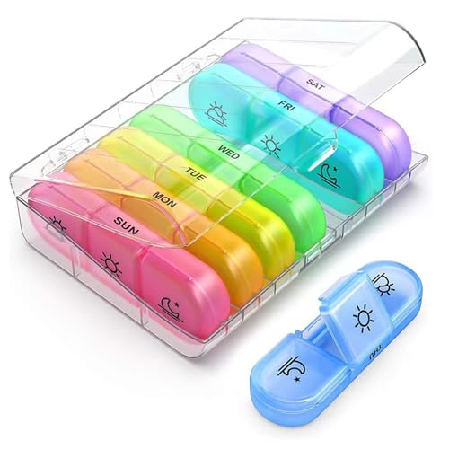 Pastillero de 7 días, para gestión de medicamentos mañana, mediodía, noche, ideal para viajes y hogar, pastillero semanal, pastillero semanal 2 tomas