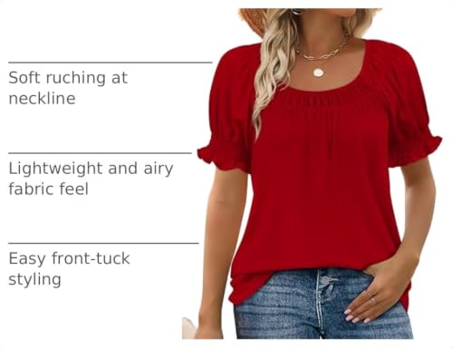 Image of WIHOLL Womens Short Sleeve Square Neck Summer Tops Dressy Casual Blouses Trendy Clothes 2026