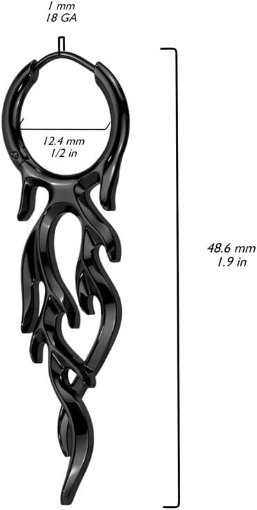 Pierced Owl 18GA 316L Stainless Steel Flame Hinged Hoop Dangling Earrings, Sold as a Pair - Image 2
