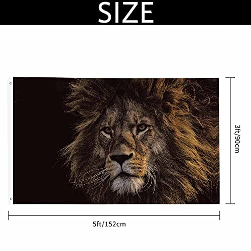 Yekiua Lion Flag 3X5 Ft Cool Mane Predator Africa Wildlife Furry King Face Head Nature Uv Protected Banner Durable Outdoor Indoor Flag With Brass Grommets, Vivid Color Brown #TOP1