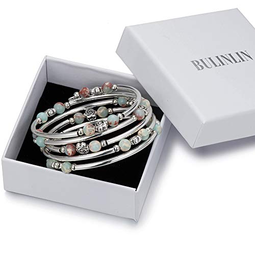 Bulinlin Wrap Bangle Rose Bead Bracelet - Beaded Bracelet With Natural Agate Stone Gifts For Women Girls (01-Green) #TOP5