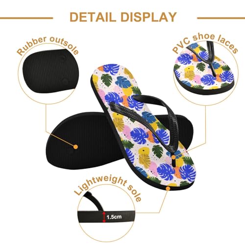 ALAZA Bright Leaf Flip Flops for Women Fashion Beach Slippers Comfort Mens Flip Flops Non-Slip Rubber Shower Slippers Sandal for Hotel Travel Sport,XS3