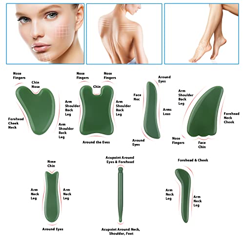 KKcare Conjunto de 7 Jade Guasha Ferramenta de Massagem Ferramenta Gua Sha Facial Placa Guasha para