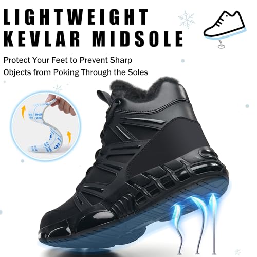 Image of KOIFISH Winter Steel Toe Work Boots for Men Women, Waterproof Warm Fur Lined Safety Boots, Steel Toe Shoes with Air Cushion, Comfortable for Industrial Construction Warehouse Factory Logistics