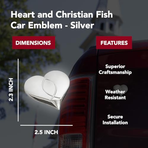 Image of Chrome Metal Christian Jesus Fish and Heart Car /Auto /Truck 3D Emblem Badge Decal - Universal Fit (Silver)