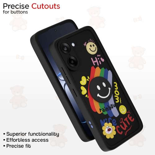 Image of Pikkme Back Cover for Oneplus Nord CE 5 5G | Soft Silicone| Cute Rainbow Smile & 3D Cartoon Flower Design | Shockproof Raised Camera Protection Bumper Case (Black)