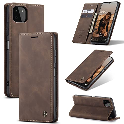 Coque Samsung Galaxy A22 5G housse protection premium portefeuille en cuir PU café