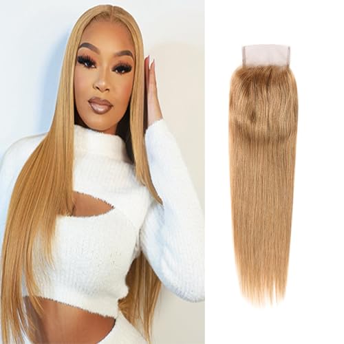 Cheveux humains brésiliens vierges fermeture #27 blond miel de luxe