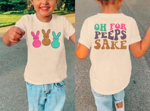 CM C&M WODRO Little Girls Easter Bunny Shirt Oh for Peeps Sake T-Shirt Short Sleeve Kids Funny Happy Easter Graphic Tees Tops3