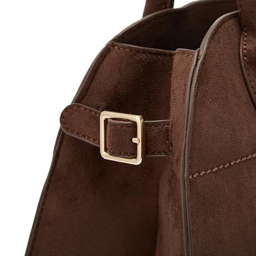 Bolsa tote grande de gamuza para mujer marrón miniatura 2