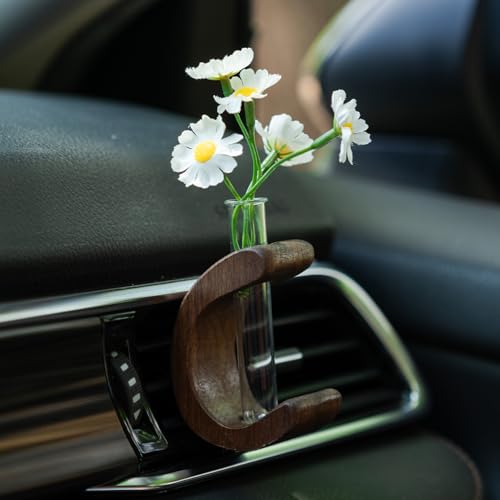 Image of Rislobx Car Vase Vent Clip, Letter C Mini Flower Car Vase Clip Wood Plant Holder Glass Tube Air Vent Decor Interior Accessories Decoration (Dark Brown)