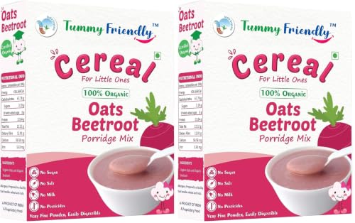 Image of TummyFriendly Foods Certified 100% Organic Oats, Beetroot Porridge Mix | 100% Organic Oats for Baby 6 month | Rich in Protein, Healthy Fat, Iron and Dietary Fibre | No Sugar, No Salt, No Milk, No Chemicals, No Pesticides & No GMO | Maximum Possible Nutrition From Real Food | Shelf Life 9 Months | 200g
