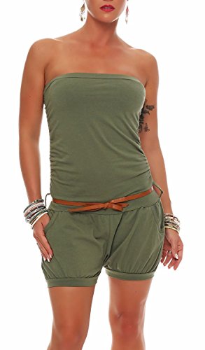 malito - Damen Jumpsuit - Einteiler mit Gürtel & Taschen - Bandeau Sommer Overall - kurzer trägerloser Playsuit - unifar...