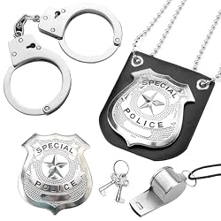 VOSSOT Juego de esposas de policía de acero auténtico, esposas para niños, juego de policía, accesorios para niños, esposas de policía, niños, para cosplay, disfraz de policía para niños