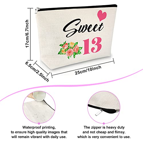 Sweet 13Th Gifts For Girls Makeup Bag 13Th Birthday Gifts For Sister Happy Birthday Gift For Daughter Cosmetic Bag Best Friend Gift Thirteen Year Old Gift For Granddaughter Travel Cosmetic Pouch #TOP1