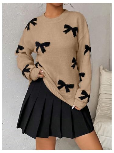 Image of Milumia Women's Y2K Bow Sweater Long Sleeve Crew Neck Knit Pullover Top