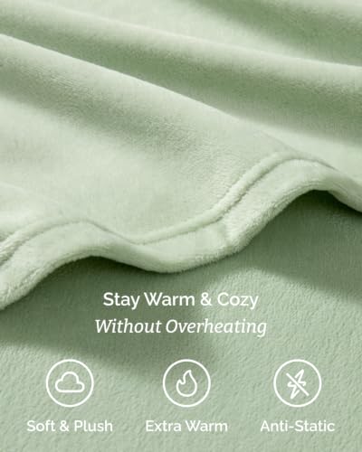 Image of Fleece Sheets Twin Size Set - 3-Piece Velvet Flannel Sheet Set - Sage Green