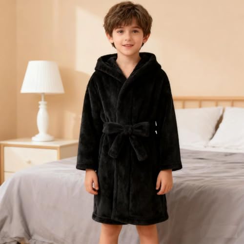 Image of Boys Girls Bathrobes,Toddler Boy Girl Robes,Children's Plush Soft Coral Fleece Hooded Pajamas Sleepwear for Kids