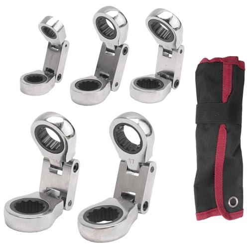 Elqubkan Lot de 5 clés à cliquet à tête courte à tête flexible - Mini clés à cliquet à double tête - Jeu de clés à cliquet métrique 8 10 12 13 14 15 16 17 18 19 mm