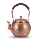 Wollet Copper Teakettle for Stove Top, Handmade Solid Teapot 1.2MM Thick, with Braided Rope Handle,