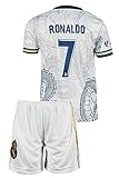 Real Mefstone Madrid Ronaldo Weiß Drachen Fußball Kinder Trikot,Spezieller Entwurf, Fussball, Limitierte Auflage, Beschränkte Auflage, Kommen Sie mit Shorts (140,Weiß)