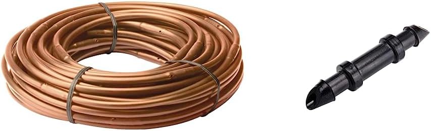 Rain Bird ET25-50S2 Drip Irrigation Pressure Compensating 1/4'' Emitter Tubing & Raindrip 312050B Single Barbed Coupling Connectors, 1/4-Inch, 50 Per Bag, for Trees, Shrubs, Blacks