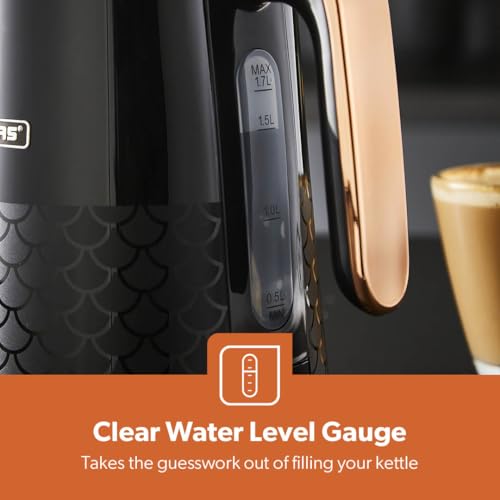 GEEPAS 1.7L Cordless Electric Kettle | Textured Kettle with 360° Rotational Base & Otter Control | Auto Shut Off LED Lighting | Space Saving Cord Storage Golden Rose Chrome Handle | 3000W Aurora - Image 6