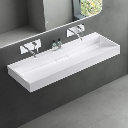 Mai & Mai Lavabo Salle de Bains Vasque à Poser Rectangulaire Lavabo Suspendu Blanc 120x46x11cm Col19-1200