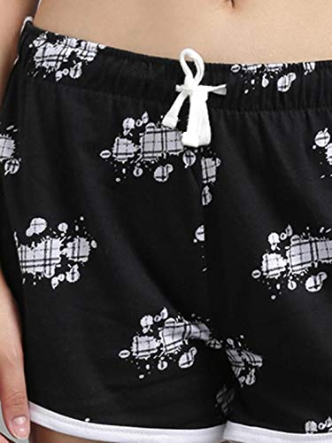 Image of KOTTY Pure Cotton Black and Black Printed Women Night Short - Pack of 2 (Black&Black)