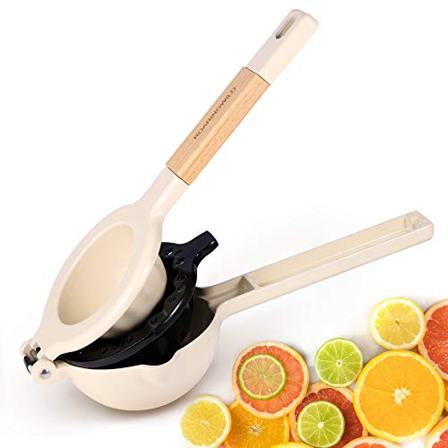 Premium Metal Large Lemon Lime Squeezer-Manual Citrus Press Juicer with Detachable Wooden Handle-Easy to Clean