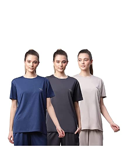 Mack JONNEY Dryfit Lycra Solid Multicolor T-Shirt for Women (Pack of 3)-Dryfit_T_BLU_Gry_L.Gry_003-XL