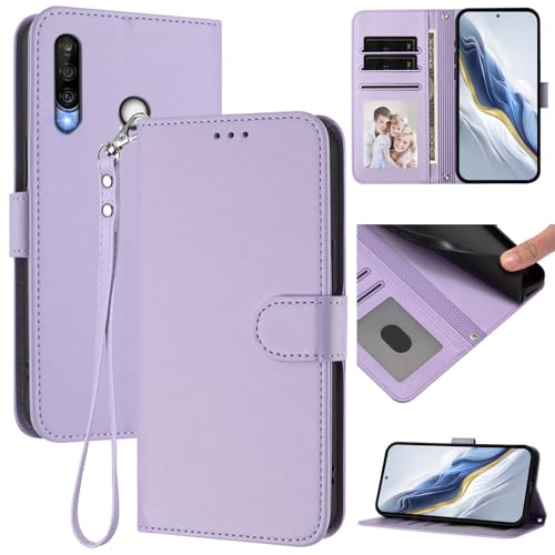 Pzwoxukhov Compatible with Huawei P30 Lite Case Cover,Compatible with Huawei Nova 4E Phone Case,Solid Color flip Shockproof Case Cover Purple