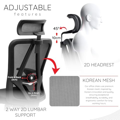 Image of Kinetix Ergonomic Office Chair for Work | Multi-Lock Synchro Tilt Mechanism | 5 Year Warranty | 3D Armrest | Adjustable Lumbar (Black, 3D with Multi Lock)
