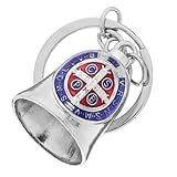 GANAZONO Llavero Católico de San Benito con Cruz y Campana Metálica en Acero, Adorno para Coche con Soporte Vintage, Decoración Religiosa para Interior de Vehículo, Accesorio Espiritual