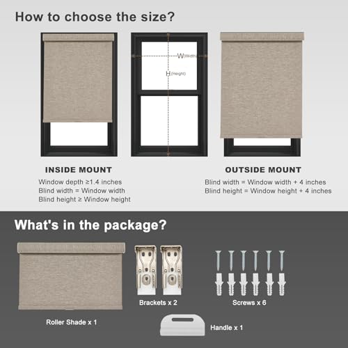 Persilux Blackout Roller Shades for Windows,Cordless,Linen Fabric,Roller Blinds,Thermal Insulated Fabric UV Protection,Window Shades for Home,Office,Bedroom,Door,Blackout-Light Brown,Custom Now