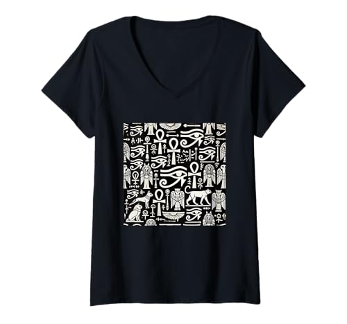 Womens Egyptian Papyrus Pattern, Egyptian Mythology, History V-Neck T-Shirt