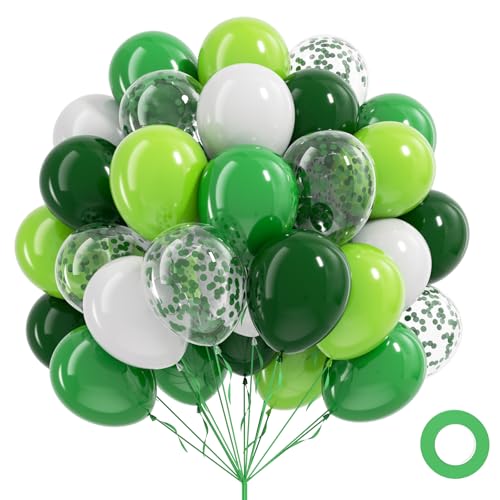 60Pcs Green Balloons 12inch with Lime Dark Green and White Balloons Confetti Balloon for Themed Baby Shower Birthday Party Decorations