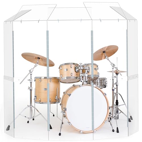 Drum Shield: Portable 5-Panel Acrylic Sound Barrier (2ftx5ft/6ft) w/Deflectors & Steel Hinges (5 panels with deflectors)