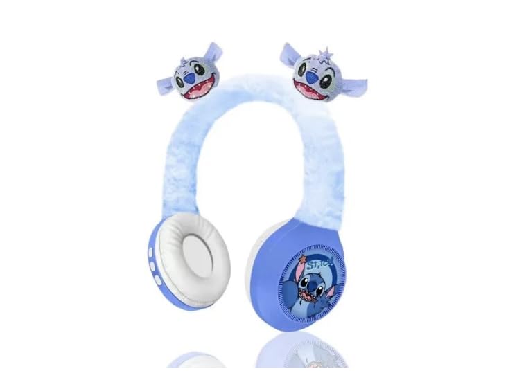 Cute Fluffy Wireless Bluetooth On Ear Headphone Stitch 3D Stitch Ears On Ear Headset Soft Ear Pads Wireless Headphones Unisex Gift for Any Occasion Xmas Birthday