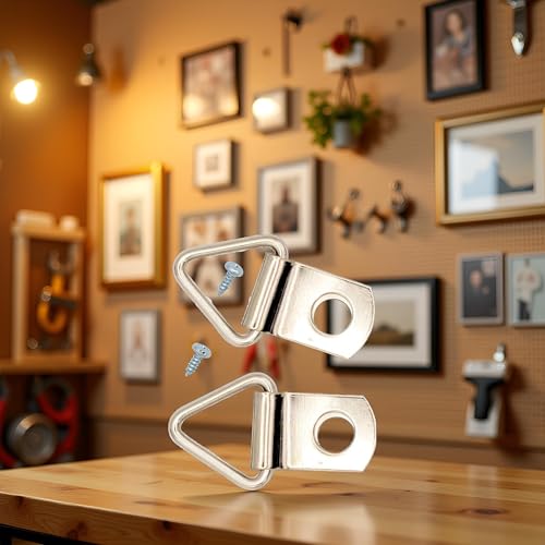 Image of 100 Sets Golden - 10mm 3 /8 inch Triangle D-Ring Picture Photo Frame Hangers Single Hole with Screws Small Strap,Hardware,Tools and Home Improvement (Nickel)