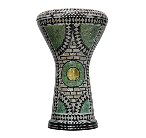 New Gawharet El Fan 17 Inches Drum Darbuka Tabla Doumbek Mother Of Pearl Musical Instrument Egyptian Handmade With Bag (Green Castle 17") #TOP8