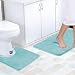 Flamingo P Non-Slip Bath Mat Contour Rug Set Toilet Rug Set Memory Foam Rugs Machine-Wash Bath Mats, Dry Quickly, Duckegg Blue, 2 Piece, 20" x 20"& 20" x 32"